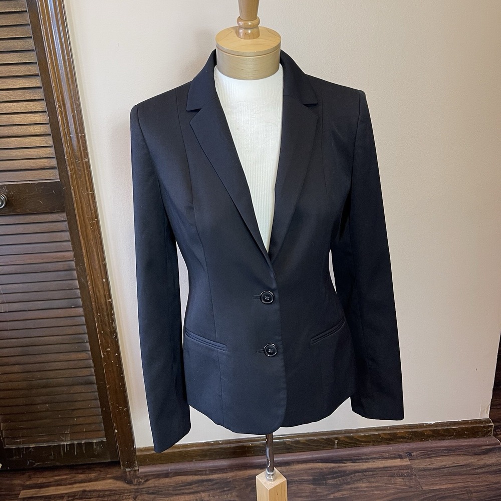 Anne Klein Womens Black Two Button Tailored Blazer Jacket Size 4 Professional